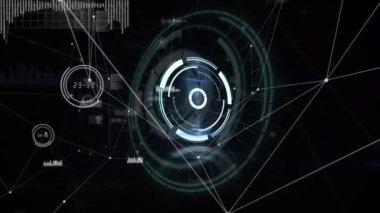 Veri işleme ve bağlantı ağı üzerinden tarama alanının animasyonu. küresel iş, finans, bağlantılar ve dijital arayüz konsepti dijital olarak oluşturulmuş video.