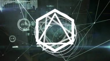 Veri işleme ve bağlantı ağının üzerinde hareket eden şekillerin animasyonu. küresel iş, finans, bağlantılar ve dijital arayüz konsepti dijital olarak oluşturulmuş video.