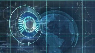 Animation of scan scope over globe and blue grid. global science research and technology concept digitally generated video.