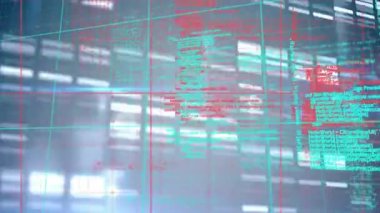 Karanlık arka planda bilimsel veri işleme animasyonu. Dijital ortamda üretilmiş küresel bilim ve teknoloji kavramı.