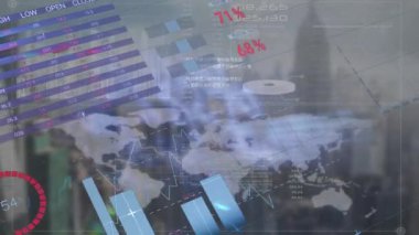 Dünya çapında finansal veri işleme animasyonu. küresel bağlantılar, veri işleme ve dijital arayüz konsepti dijital olarak oluşturulmuş video.