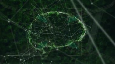 Bağlantı ağı üzerinden dijital beynin animasyonu. küresel iş, finans, bağlantılar ve dijital arayüz konsepti dijital olarak oluşturulmuş video.