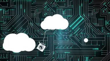 Siyah arkaplanda medya simgelerinin ve bağlantı ağının canlandırılması. Sosyal medya ve iletişim arayüzü kavramı dijital olarak oluşturulmuş video.