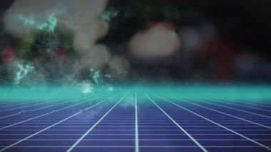 Animation of interference and neon lines over blurred background. global business, connections, digital interface and technology concept digitally generated video.