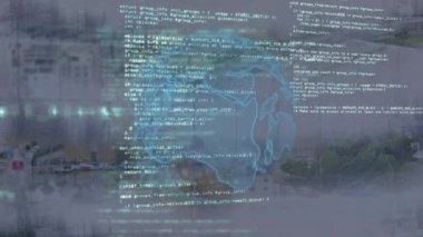 Veri işleme üzerinde dünyanın animasyonu. küresel bağlantılar, iş dünyası, dijital arayüz, teknoloji ve ağ konsepti dijital olarak oluşturulmuş video.