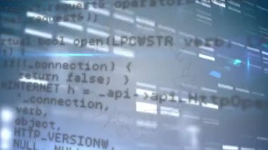 Karanlık arka planda bilimsel veri işleme animasyonu. Dijital ortamda üretilmiş küresel bilim ve teknoloji kavramı.