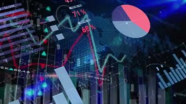 Dünya haritasında finansal veri işleme animasyonu. küresel bağlantılar, veri işleme ve dijital arayüz konsepti dijital olarak oluşturulmuş video.