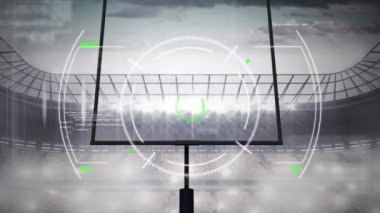 Amerikan futbol stadyumunda radar ve veri işleme animasyonu. küresel spor, rekabet ve teknoloji konsepti dijital olarak oluşturulmuş video.