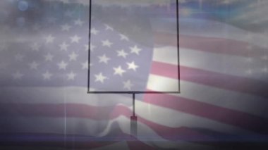 Amerika bayrağı üzerinde Amerikan futbol sahası animasyonu. küresel spor, rekabet ve vatanseverlik kavramı dijital olarak üretilen video.