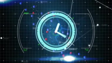 Animation of clock moving and scope scanning over dna strand. science and digital interface concept digitally generated video.