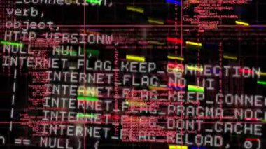 Karanlık arka planda veri işleme animasyonu. Dijital ortamda üretilmiş küresel bilim ve teknoloji kavramı.