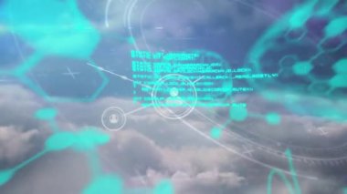 Animation of data processing over clouds and network of connections. global business, finances, connections and digital interface concept digitally generated video.