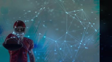 Amerikan futbolcusu üzerinden takımyıldızlarının animasyonu. global spor, rekabet ve bağlantılar dijital olarak oluşturulmuş video konsepti.