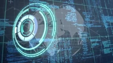 Animation of scan scope over globe and blue grid. global science research and technology concept digitally generated video.