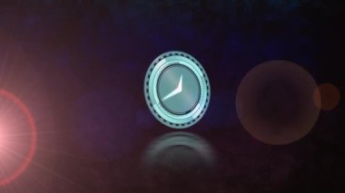 Animation of clock moving and light spots on black background. global business and digital interface concept digitally generated video.