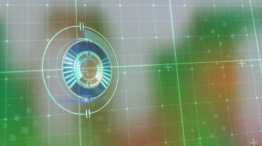 Animation of scan scope over grid and colorful background. global connections, business, digital interface, technology and networking concept digitally generated video.