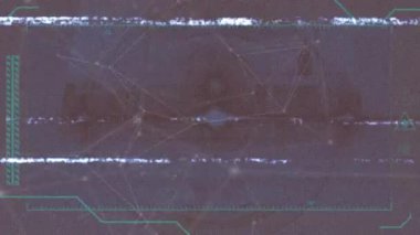 Animation of interference over network of connections and cityscape. data processing and digital interface concept digitally generated video.