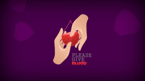 Animatie Van Geef Bloed Tekst Bloeddruppel Harten Concept Van Bloeddonatiedag — Stockvideo