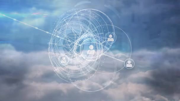 Animación Nubes Través Red Conexiones Con Iconos Negocios Globales Finanzas — Vídeos de Stock
