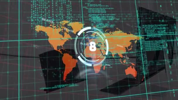 Animation Der Datenverarbeitung Und Countdown Über Dem Büro Globales Business — Stockvideo