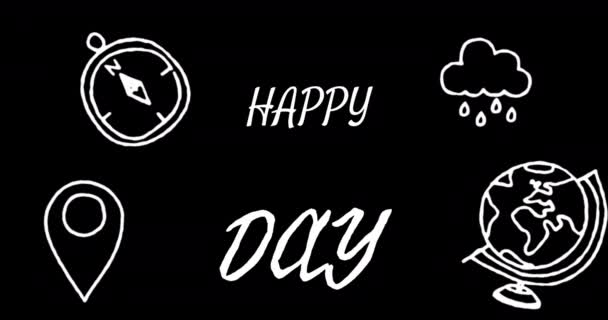 Animation Happy Substitute Day Text School Items Icons Black Background — Stock Video