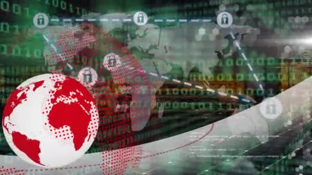 Animação Globo Sobre Processamento Dados Conexões Globais Negócios Interface Digital — Vídeo de Stock