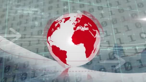 Animación Globo Sobre Procesamiento Datos Paisaje Urbano Conexiones Globales Negocios — Vídeo de stock