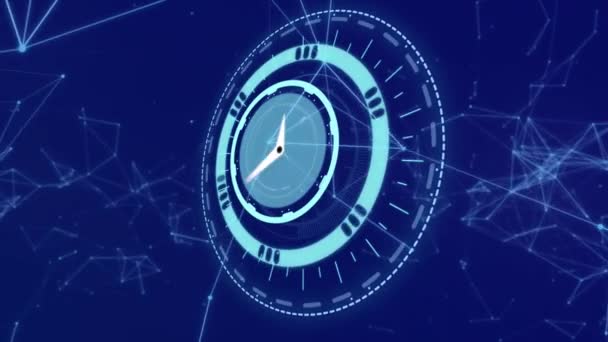 Koyu Mavi Arkaplandaki Saat Bağlantı Ağının Animasyonu Zaman Geçişi Renk — Stok video