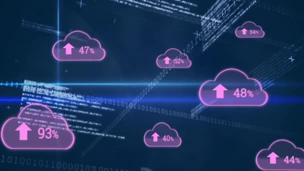 Animación Iconos Nube Procesamiento Datos Sobre Fondo Oscuro Tecnología Global — Vídeo de stock