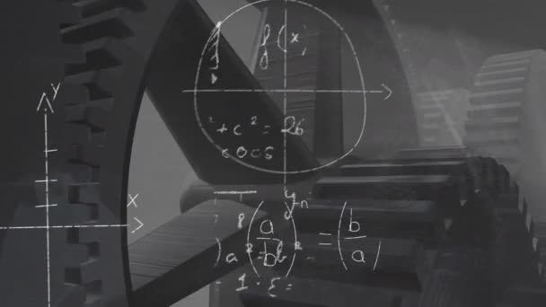 Анимация Математических Уравнений Над Винтиками Глобальное Образование Связи Обработка Данных — стоковое видео