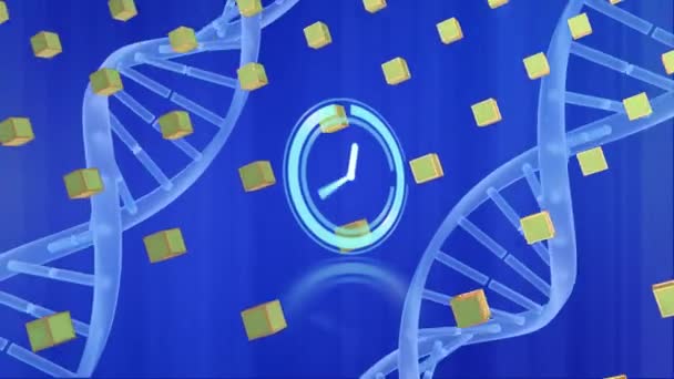 Animación Del Reloj Sobre Procesamiento Datos Científicos Concepto Global Investigación — Vídeo de stock