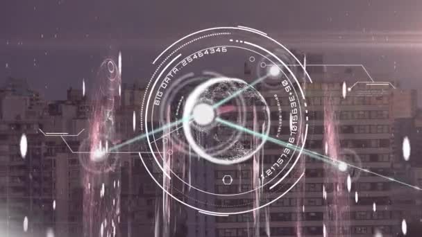 Анімація Мережі Язку Піктограмами Над Міським Пейзажем Глобальні Язки Бізнес — стокове відео