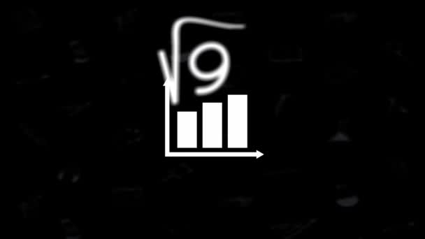 Animering Matematiska Ekvationer Och Diagram Ikon Svart Bakgrund Skola Utbildning — Stockvideo