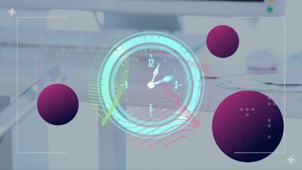 Animación Reloj Moléculas Sobre Gente Tachonada Escuela Educación Estudio Concepto — Vídeos de Stock