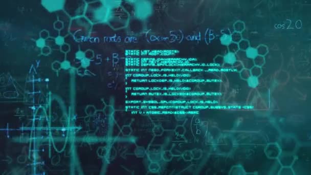 Animación Ecuaciones Matemáticas Procesamiento Datos Sobre Fondo Negro Educación Global — Vídeo de stock