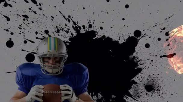 アメリカのサッカー選手に対する汚れや爆発のアニメーション 世界的なスポーツ競争勝利の概念デジタルで生成されたビデオ — ストック動画
