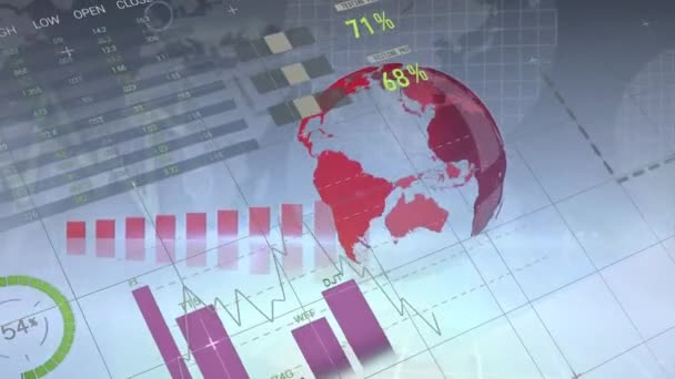 Animation Financial Data Processing Globe Global Connections Data Processing Digital — Vídeo de Stock