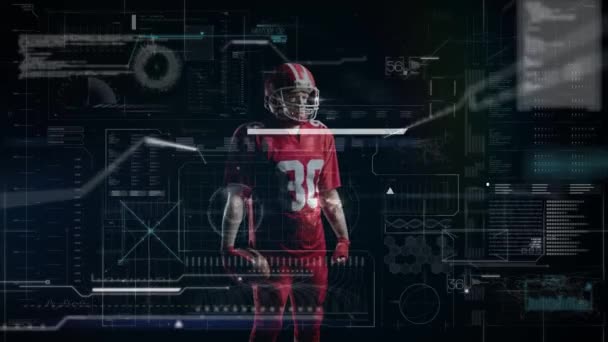 Animation Diverse Data American Football Player Global Sports Competition Technology — Stock Video