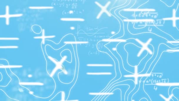 Matematiksel Denklemlerin Animasyonu Mavi Arkaplanda Hareket Eden Şekiller Okul Eğitim — Stok video