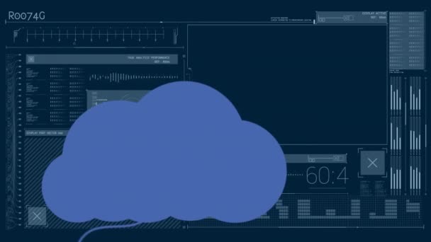 Animação Ícones Nuvem Processamento Dados Sobre Fundo Escuro Tecnologia Global — Vídeo de Stock