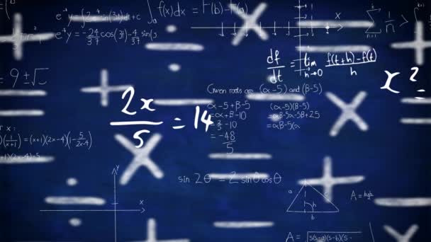 Animação Equações Matemáticas Sobre Fundo Azul Conceito Escola Educação Interface — Vídeo de Stock