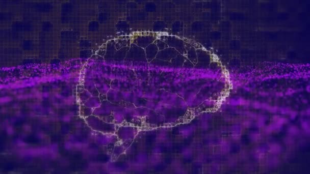 Animation Cerveau Humain Avant Toit Violet Sur Fond Bleu Foncé — Video