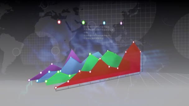 Animación Del Procesamiento Datos Financieros Sobre Fondo Oscuro Conexiones Globales — Vídeos de Stock