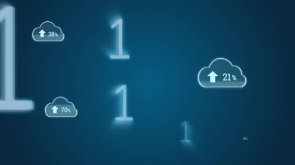 Animation Cloud Icons Data Processing Dark Background Global Technology Cloud — 图库视频影像