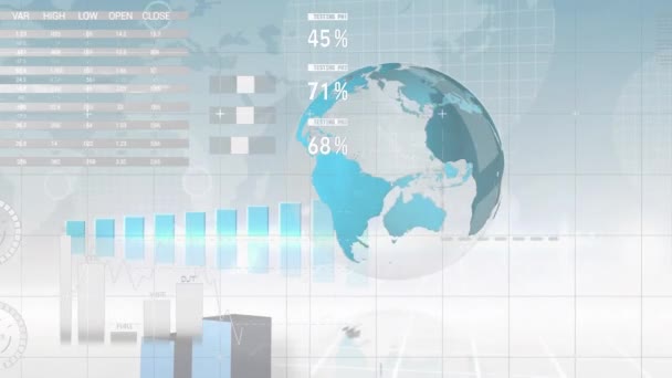 Animacja Przetwarzania Danych Finansowych Mapie Świata Globalne Połączenia Przetwarzanie Danych — Wideo stockowe