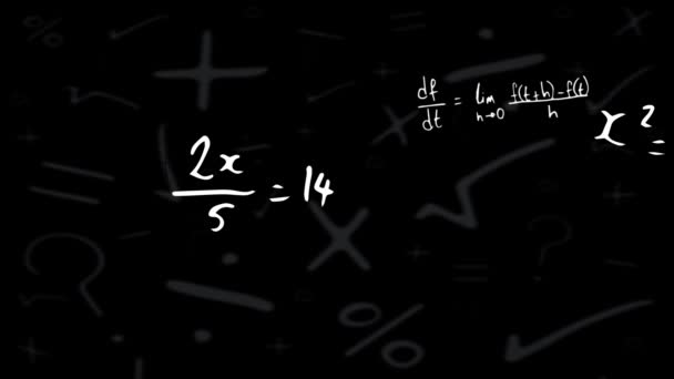 Animation Mathematical Equations Black Background School Education Digital Interface Concept — Vídeo de Stock