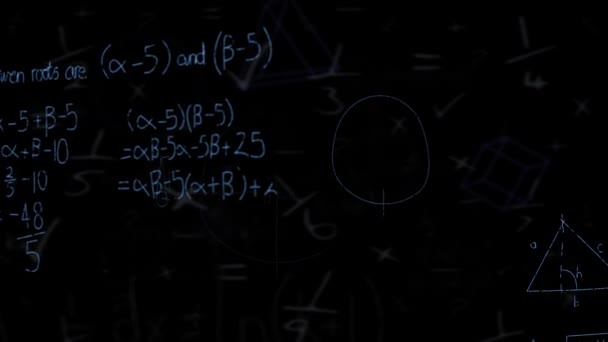 Animation Mathematical Equations Moving Shapes Black Background School Education Digital — стоковое видео
