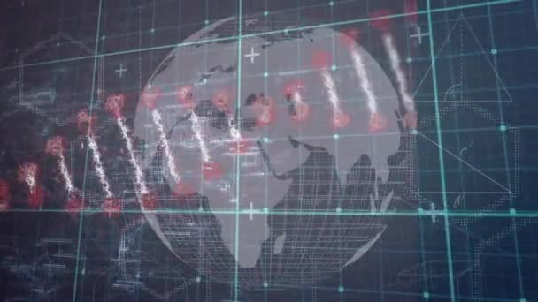 Анимация Вращения Цепочки Днк Сетке Глобусу Глобальные Научные Исследования Технологическая — стоковое видео