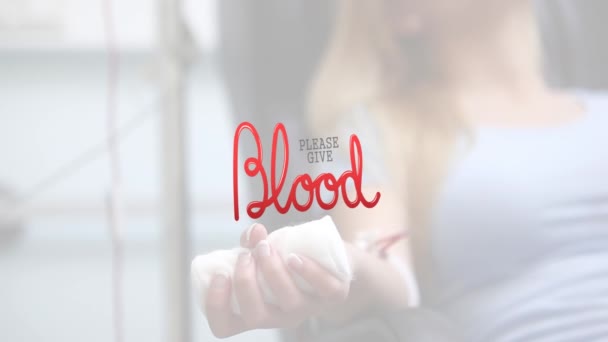 Lütfen Beyaz Kadın Hastaya Kan Örneği Verin Animasyonu Kan Bağışı — Stok video