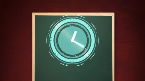Animación Reloj Azul Sobre Pizarra Paso Del Tiempo Color Concepto — Vídeo de stock